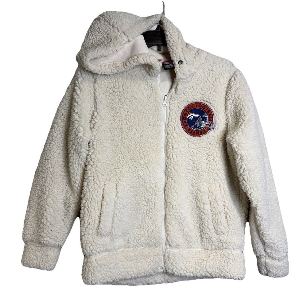 Denver Broncos NFL Women's Sherpa Full Zip Hoodie Sz M Jacket Soft Cream White